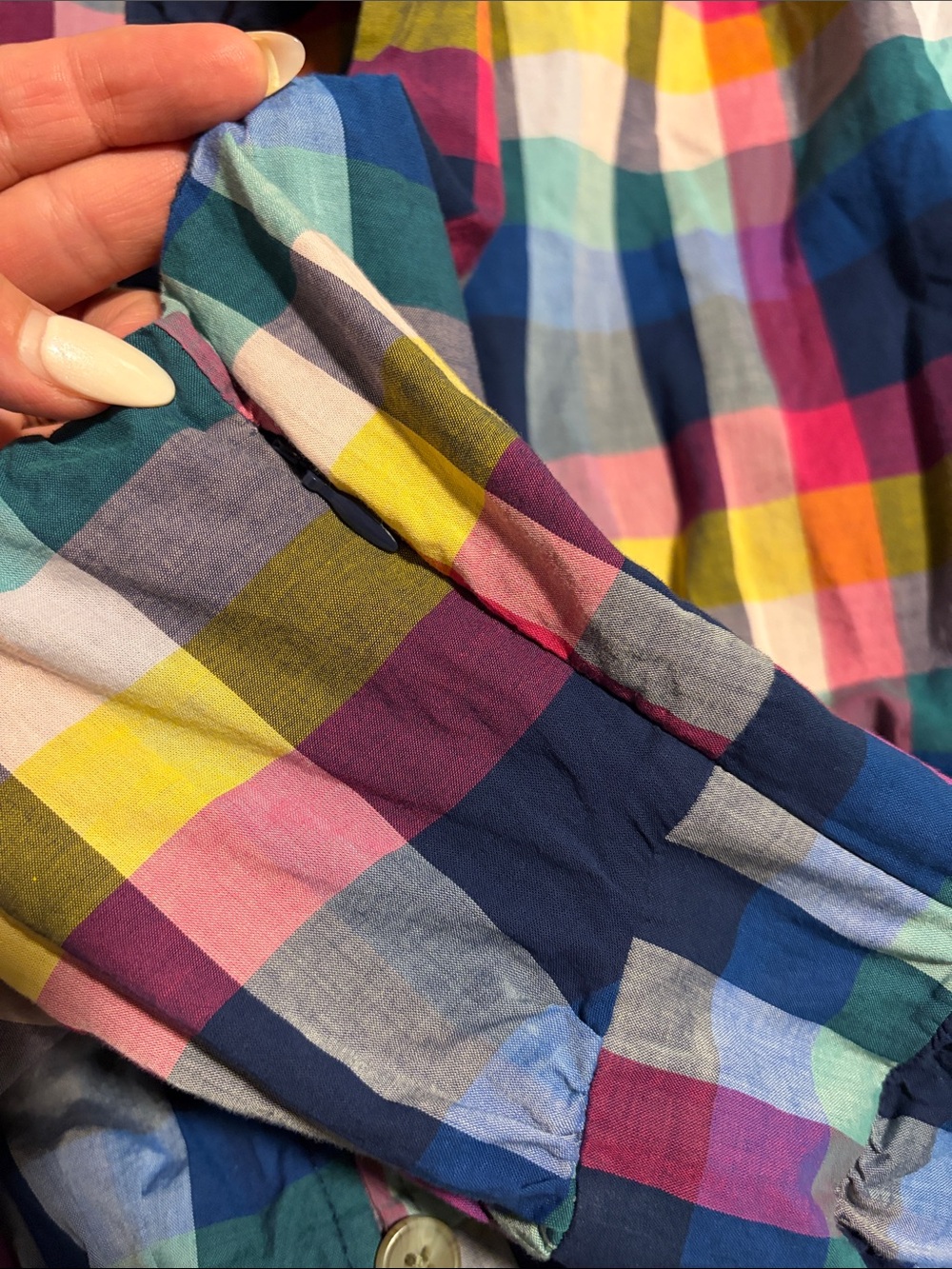 J. Crew Multicolor Plaid Madras V-Neck Sleeveless Midi Dress w/ Buttons - Picture 5 of 7